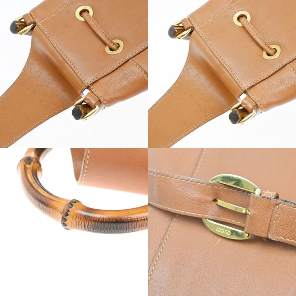 Gucci Vintage Bamboo Sling Backpack Leather Brown Leather Backpack Bag - Picture 11 of 16